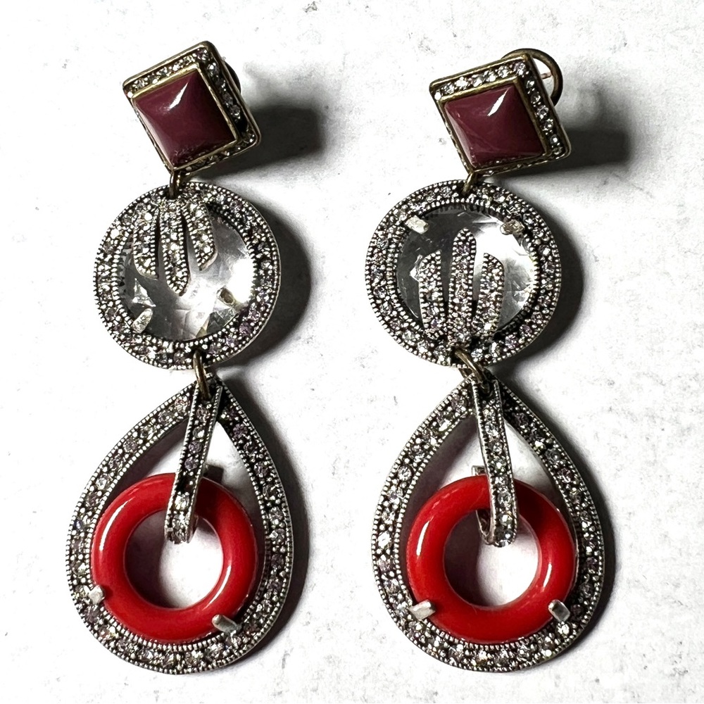 VTG LuLu Frost by Lisa Salzer for J Crew red, plum & crystal earrings